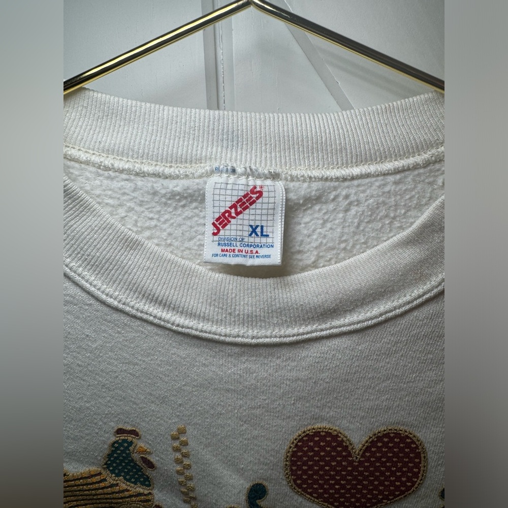 VINTAGE JERZEES SWEATSHIRT 90’s WHITE. THANKSGIVING, FALL, CHICKEN, COW SIZE XL - Picture 2 of 3